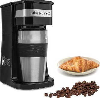 Mixpresso 2-In-1 Single Cup Coffee Maker & 14oz Travel Mug Combo